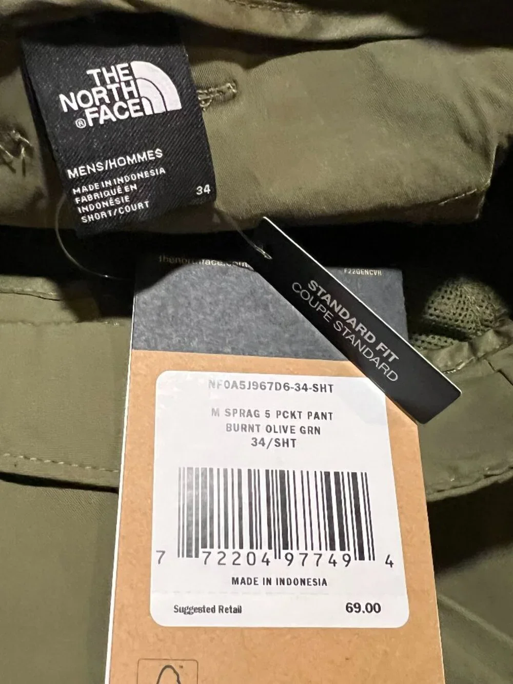The North Face Men's 5 Pocket Pant Burnt Olive Green Size 34 Short